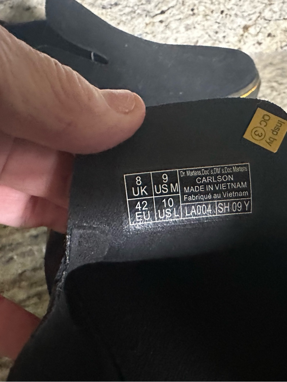 Dr. Martens Black Leather Carlson Clogs with Yellow Stitching